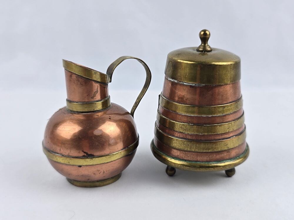 Vintage Miniature Brass & Copper Doofpot Ember Pot & Pitcher F&R Fischer Germany